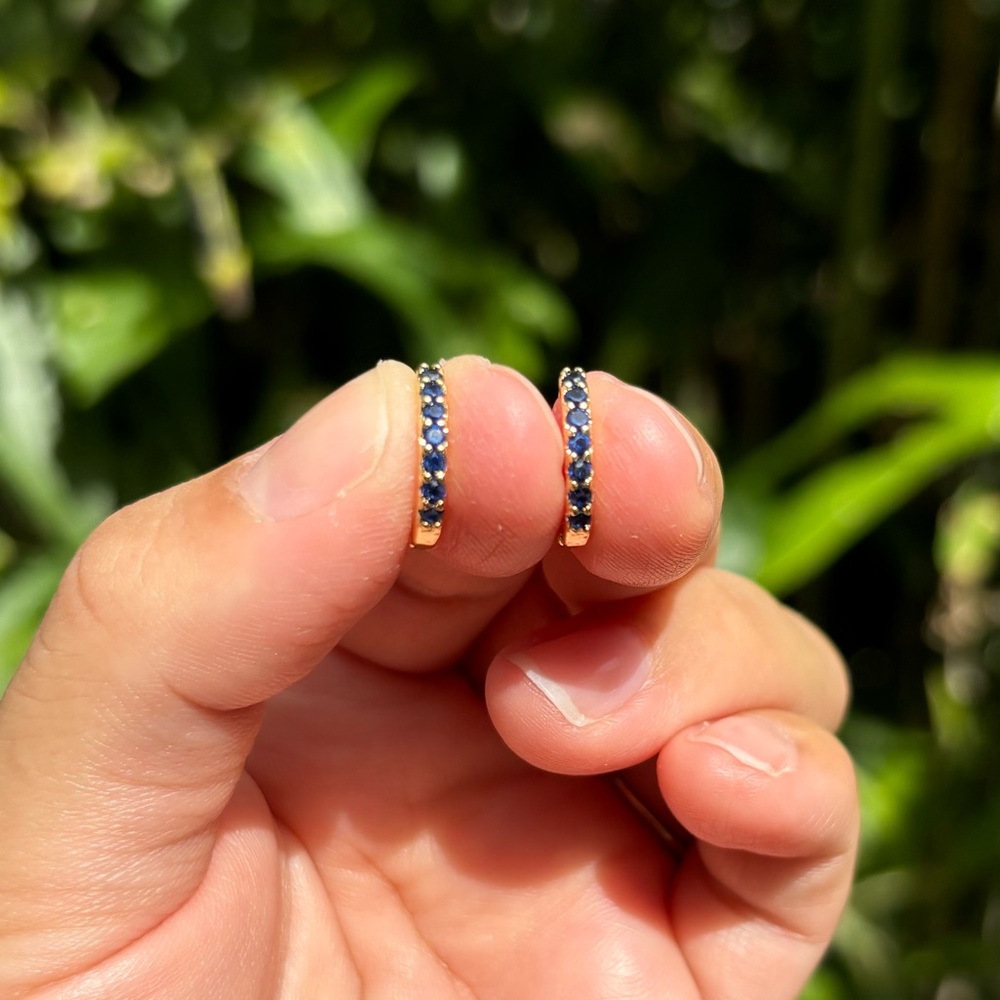 18K Gold Plated Stainless Steel Sapphire Blue Small Diamond Hoop Earrings